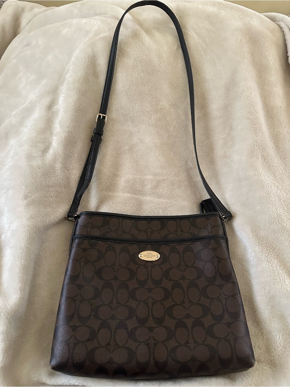 Coach Dark Brown Signature Crossbody with Black Strap